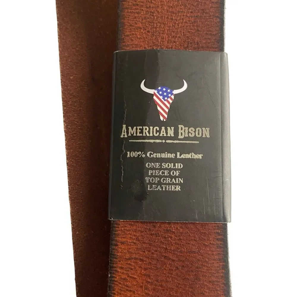 New American Bison Genuine Leather Belt Brown Size 34